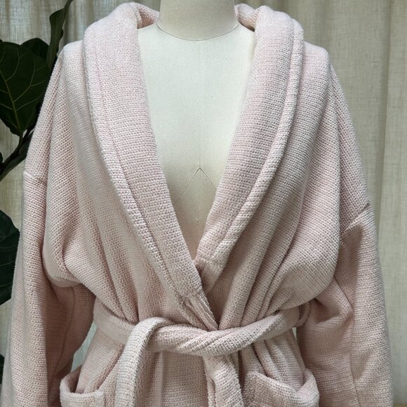 Haven Blush Pink Cotton Terrycloth Spa Robe – Belted Lounge Robe, Women's L - Picture 4 of 12